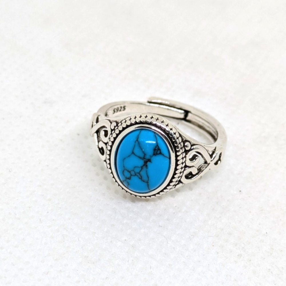 NEW Adjustable Ring Silver Tone Setting Faux Turquoise Fashion Jewellery